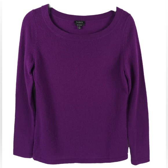 TALBOTS PURE CASHMERE 100% CASHMERE Purple Crew Neck Pullover Sweater Size‎ XS - Picture 1 of 7